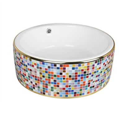 China Easy Clean Chinese Factory Qualified Modern Ceramic Sanitary Ware Mosaic Design Round Bathroom Color Art Basin for sale