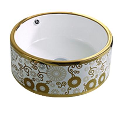 China Easy Clean Chinese Factory Qualified Round Ceramic Sanitary Ware Bathroom Gold Color Art Basin for sale