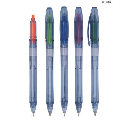 China Factory Wholesale Eco-Friendly Custom Logo Highlighter Pen Ballpoint Pen Double Pen With Highlighter Promotion for sale