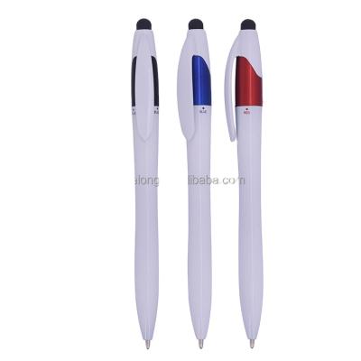 China 2021 Hot Selling Cheap Custom Stylus and Ball Pen Plastic Ball Point Pen Eco-friendly Logo Ballpoint Pen No Grip for sale