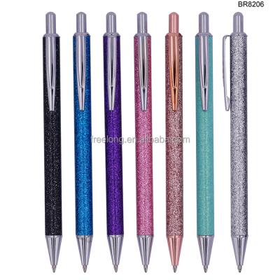 China Cheap Hot Sale Eco-friendly Shiny Chrome Plated Clip Point Retractable Ball Pen Glitter Metal Ballpoint Pen for sale