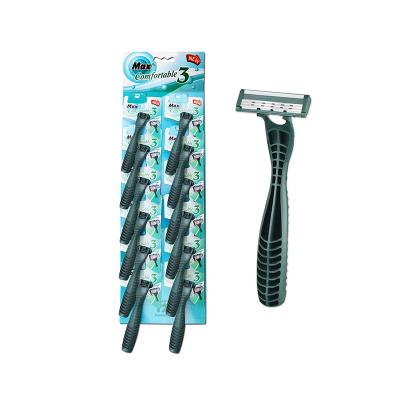 China Triple Blade Plastic Handle 3 Blade Shaving Men's Razor With Hanging Card Razor for sale