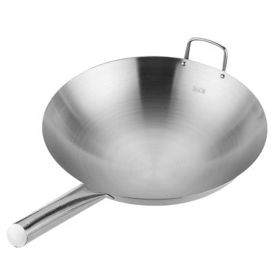 China Single Stocked Sanding Frying Pan Chinese Stainless Steel 201 Pan Cooking Wok Frying Handle for sale