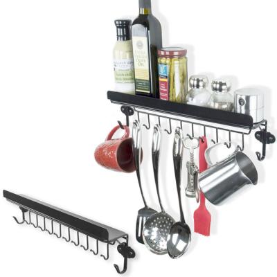 China Sustainable Floating Hanging Kitchen Storage Shelf Utensil Spice Rack Organizer with 12 Hooks for sale