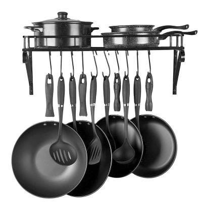 China Viable Kitchen Pot Pan Lid Shelf Cookware Storage Wall Mounted Rack with 10 Hooks for sale