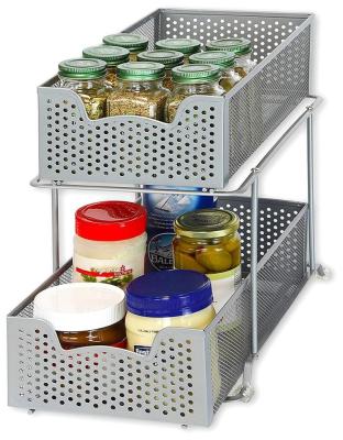 China Sustainable Maker 2 Tier Countertop Sliding Cabinet Basket Drawer Organizer, Condiment Trolley Spice Rack for sale