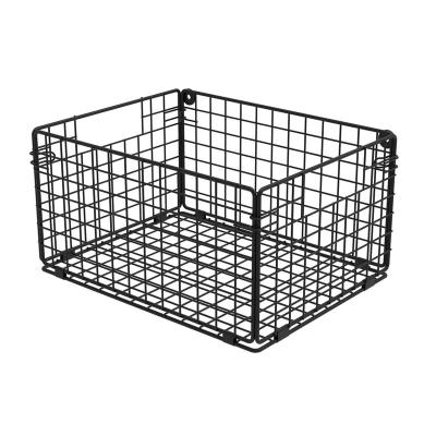 China Wall Mountable Metal Wire Locker Organizer Pantry Basket For Food Storage Foldable Mesh Bin Kitchen Bathroom Laundry Cabinet Garage for sale