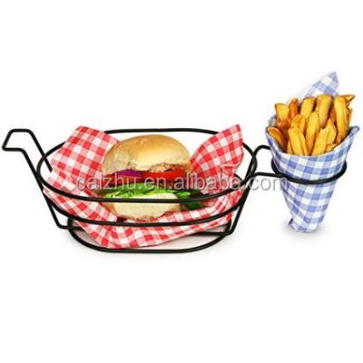 China Sustainable Frying Basket Fast Food Metal Wire Storage Basket With Chips Cone Holder for sale