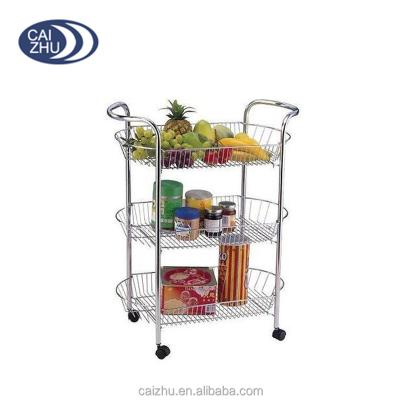 China Viable KITCHEN 3 ROW OVAL FRUIT VEGETABLE RACK WITH WHEELS STORAGE TROLLEY CART RACK for sale