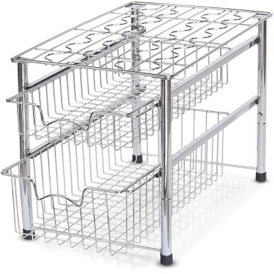 China Sustainable Manufacturer Stackable 2 Tier Sliding Basket Organizer Drawer, Chrome for sale