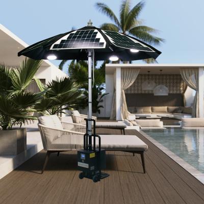 China New contemporary design 10 feet luxury outdoor led solar panel umbrella with aluminum pole for sale