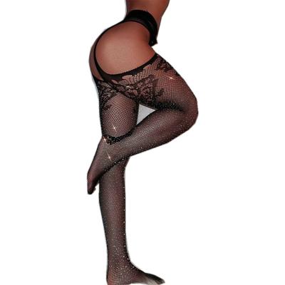 China Breathable European and American Jacquard Temptation Garter Stockings with Feet Net Stockings Faux Stone Bottoming Pantyhose for sale