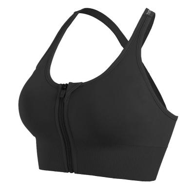 China Breathable Gym Wear Front Zipper Sports Yoga Wear Cross Woven Womens Stretch Yoga Underwear Fitness Bra for sale