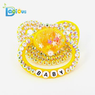 China Crystal Custom Adult Baby Soother BPA Free ABDL Decopacifier Yellow Pacifier (can mix design) for sale