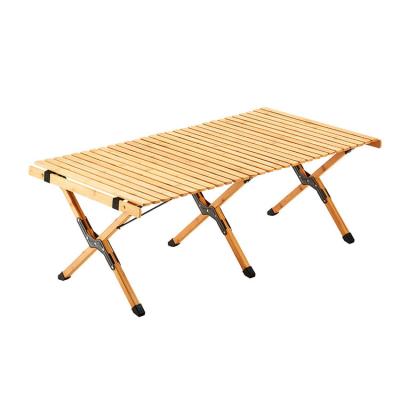 China Foldable Bamboo Wooden Table Camping Table Picnic Egg Roll Table Products Wooden Outdoor Backpacking Shelf for sale