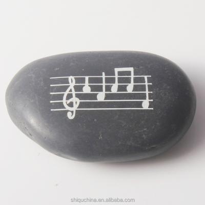 China China engraved black pebble stones with logo or inspiration words for sale