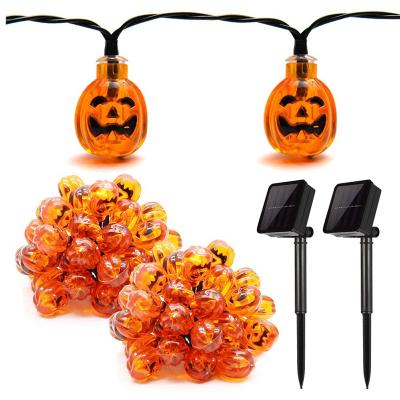 China Outdoor Solar Powered Halloween Grimace Garden Fairy String 20 LED Light Decorative Pumpkin Beads Lights for sale