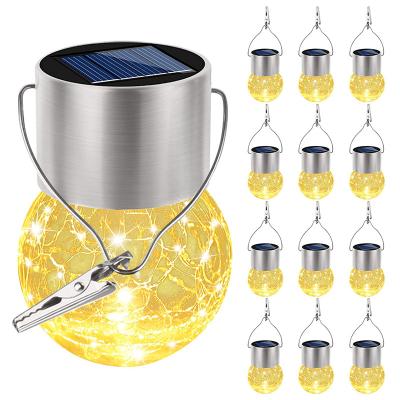 China Garden.Lawn.Villas.Park.Yard OEM High End Rechargeable Slit Glass Ball Solar Hanging Lanterns For Garden Tree Holiday Decor Light for sale