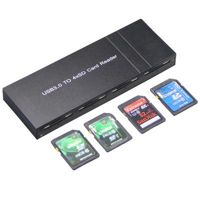 China Aluminum USB 3.0 Multiple Aluminum SD Card Reader/Writer with Left 4 SD Card Slots for sale