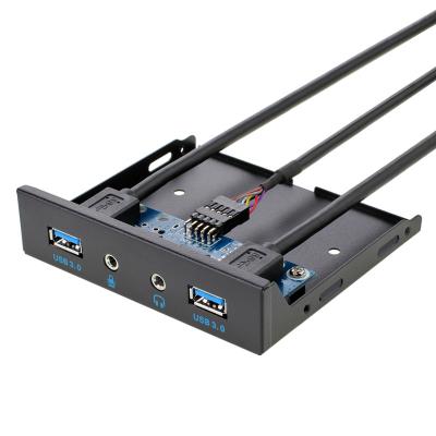 China SPCC Metal USB 3.0 2-Port 3.5 Inch Metal USB Front Panel Hub With 1 HD Audio Output Port / 1 Microphone Input Port For Desktop for sale