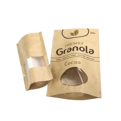 China Recycled Materials Water Proof Holder Up 250G 500G Herbal Tea Ground Roasted Brown Kraft Paper Coffee Packaging Bag With Clear Window for sale