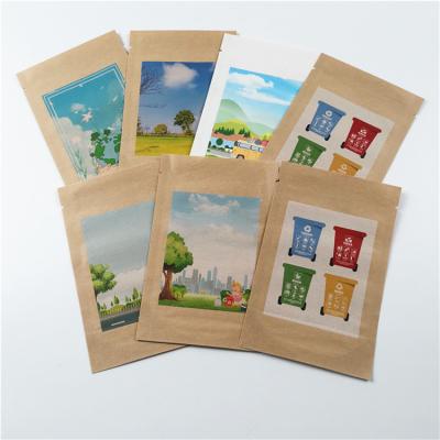 China Safety 100% Compostable Food Grade Custom Printed Kraft Paper Bag Biodegradable Packaging Pouch For Powder/Nuts/Spice/Edibles for sale