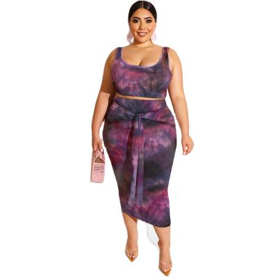 China New QUICK DRY tie dye print plus size casual slim fit women fashion hip two piece set for sale