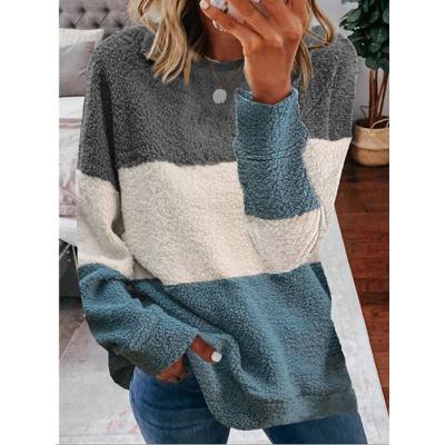 China Hot Selling Anti-wrinkle Color Blocking Long Sleeved Round Neck Sweater Warm Custom Plus Size Women Sweaters for sale