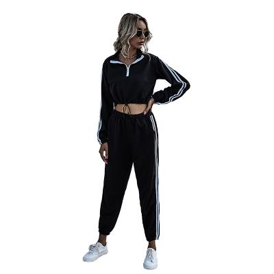 China New Antibacterial Striped Stitching Sports Sweater Suit Women Zipper 2021 for sale