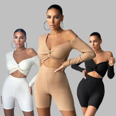 China 2021 Anti-wrinkle crop top sexy long sleeve women clothing top ladies top one shoulder shirts for women for sale