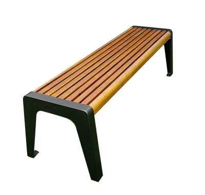 China Contemporary Outdoor Park Garden Wooden Bench Outside Decorative Street Steel Frame Bench Roadside Bench for sale