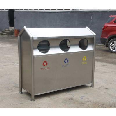 China Sustainable Outdoor Garden Playpen 3 Compartment Stainless Steel Trash And Recycling Bin for sale