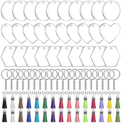 China Fast Delivery Manufacturer Sale Customize Clear Logo Heart Rectangle Round White Acrylic Key Chain With Tassel for sale