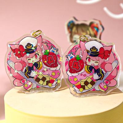 China Fashion Promotion Personalized Custom Printed Anime Acrylic Holographic Girl Glitter Charms Key Chain for sale