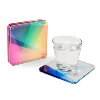 China Various Flower Shape Viable Custom White Transparent Colorful Print Cup Luxury Acrylic Coaster Set for sale