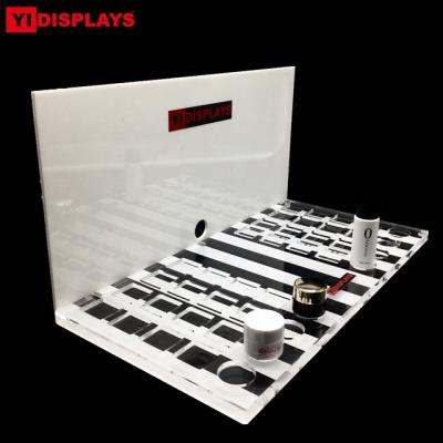 China Retail Store Makeup Display Counter Acrylic Eyeshadow Palette Display Stand Cosmetic Display Tray for sale