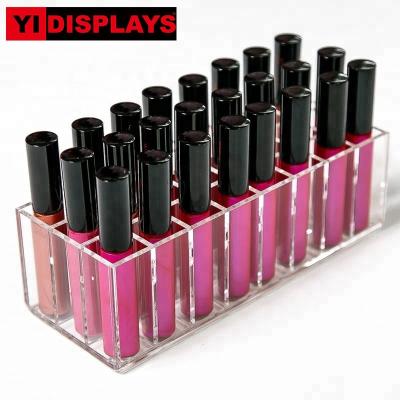 China Advertising 24 Grids Lipstick Holder Makeup Organizer Box Clear Acrylic Display Racks for sale