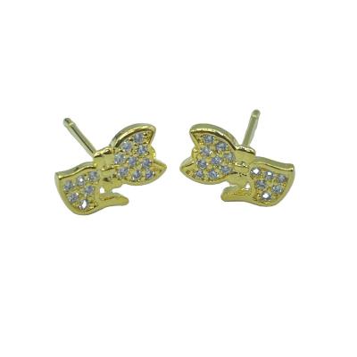 China CLASSIC Wholesale Korean High Quality Animal Gold Plated Cat Zircon Pierced Stud Earrings for sale