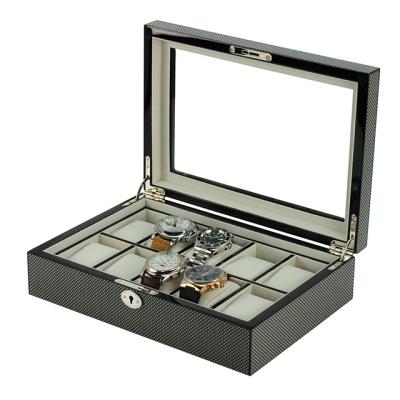 China Custom Wholesale High-End Luxury Eco-Friendly and Luxury Watch Storage Sundo Carbon Fiber Case 10 Slot Wooden Watch Box for sale