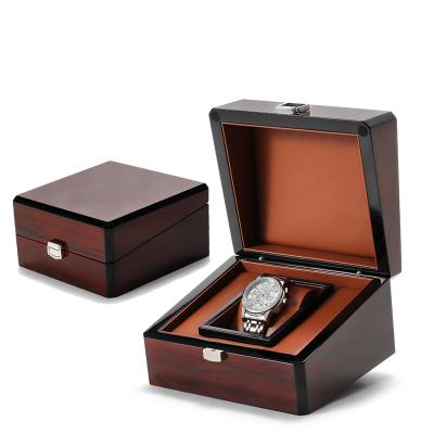 China Luxury custom logo popular wooden men's watch packaging box PU storage gift handmade leather watch box for sale