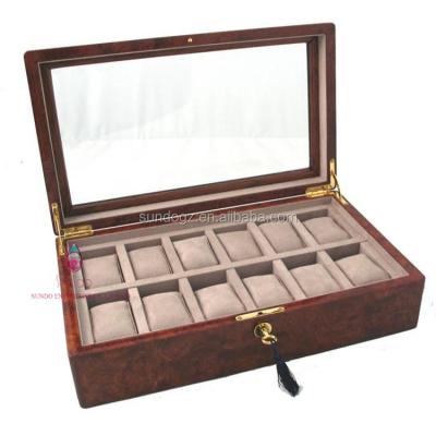 China 12 Slots Custom Made Multi Acrylic Collection Display Window Logo Velvet Wood Watch Box Handmade Storage Box For Men's Gift for sale