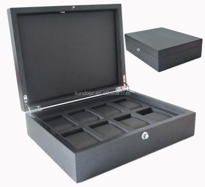 China Multi Handmade Custom Logo High Quality Packaging For Watches Black Leather Wooden Watch Box for sale