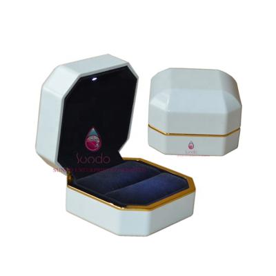 China High Gloss Plastic Jewelry Packaging Factory Price Velvet Metal Ring Led Box for sale