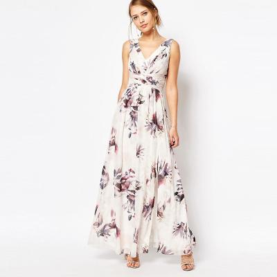 China women maxi dress floral print chiffon split long dresses for sale