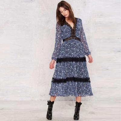 China Ate el vestido de noche musulmán impreso vestido maxi de la manga larga en venta