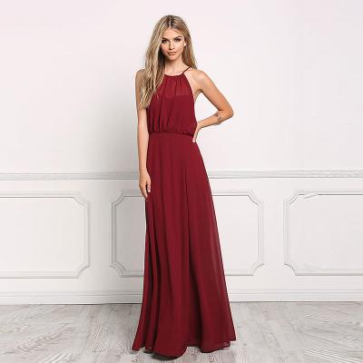 China Sexy long maxi red dress draped chiffon bridesmaid dress patterns for sale