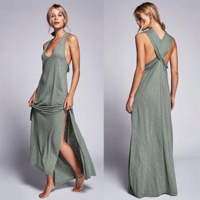 China Latest Fashion Ladies Fancy Deep V Neck Sleeveless Maxi Dress for sale