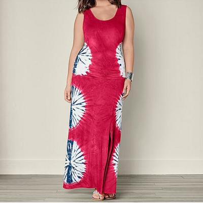 China plus size maxi dress sleeveless tie-dye long dresses for sale