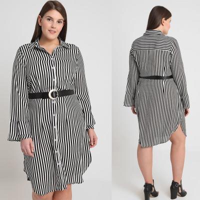 China fashion plus size clothing long sleeve striped pattern dresses for sale