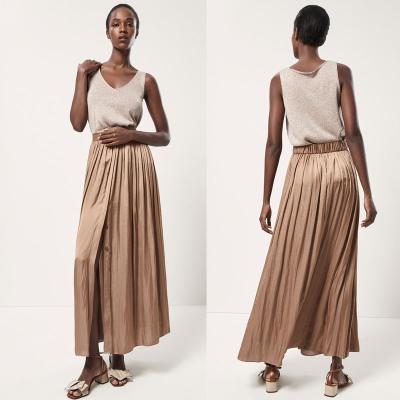 China Latest style ladies pleated long skirt for sale